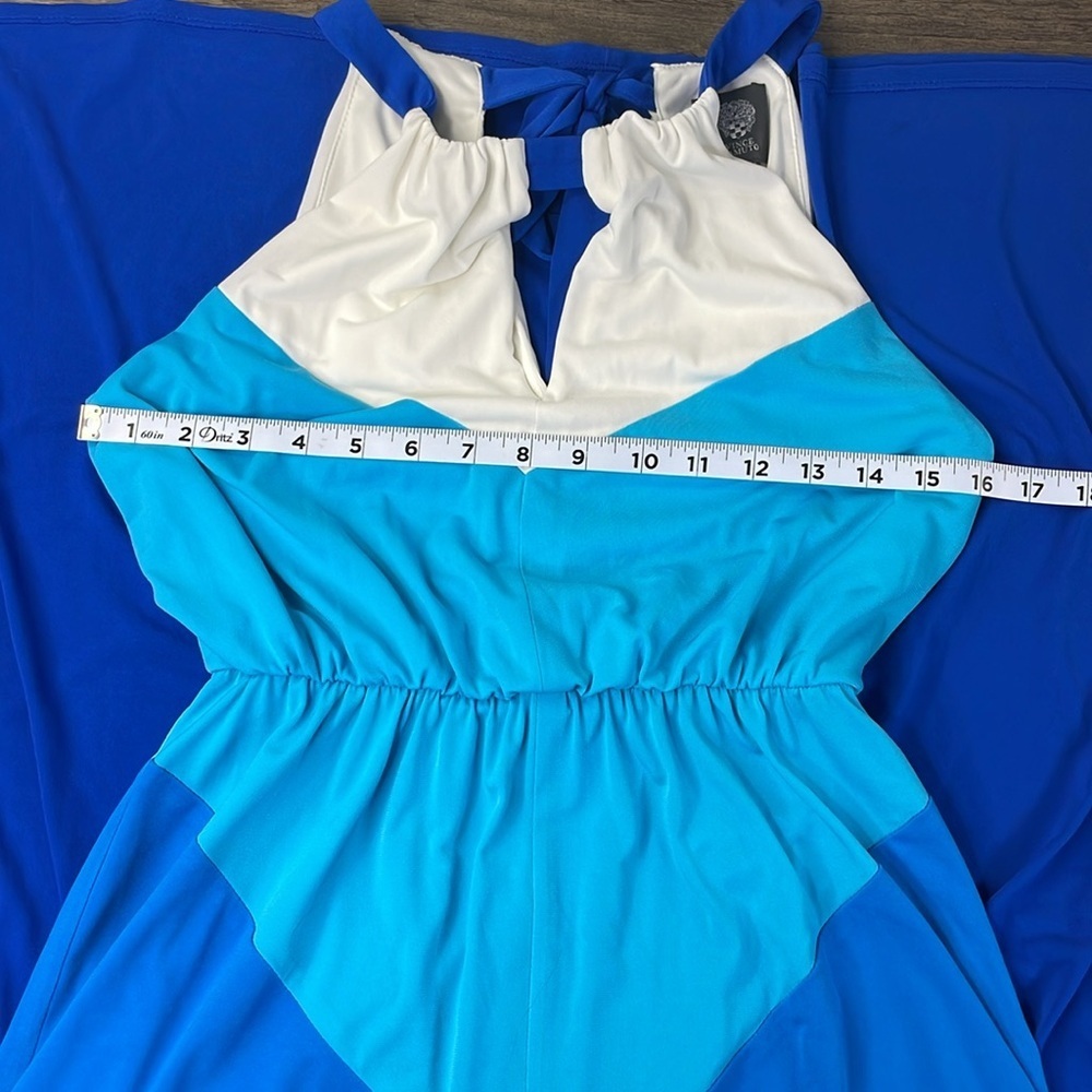 Vince Camuto Women’s Blue White Teal Colorblock Matte Jersey Maxi Dress, size 2 - Picture 6 of 12